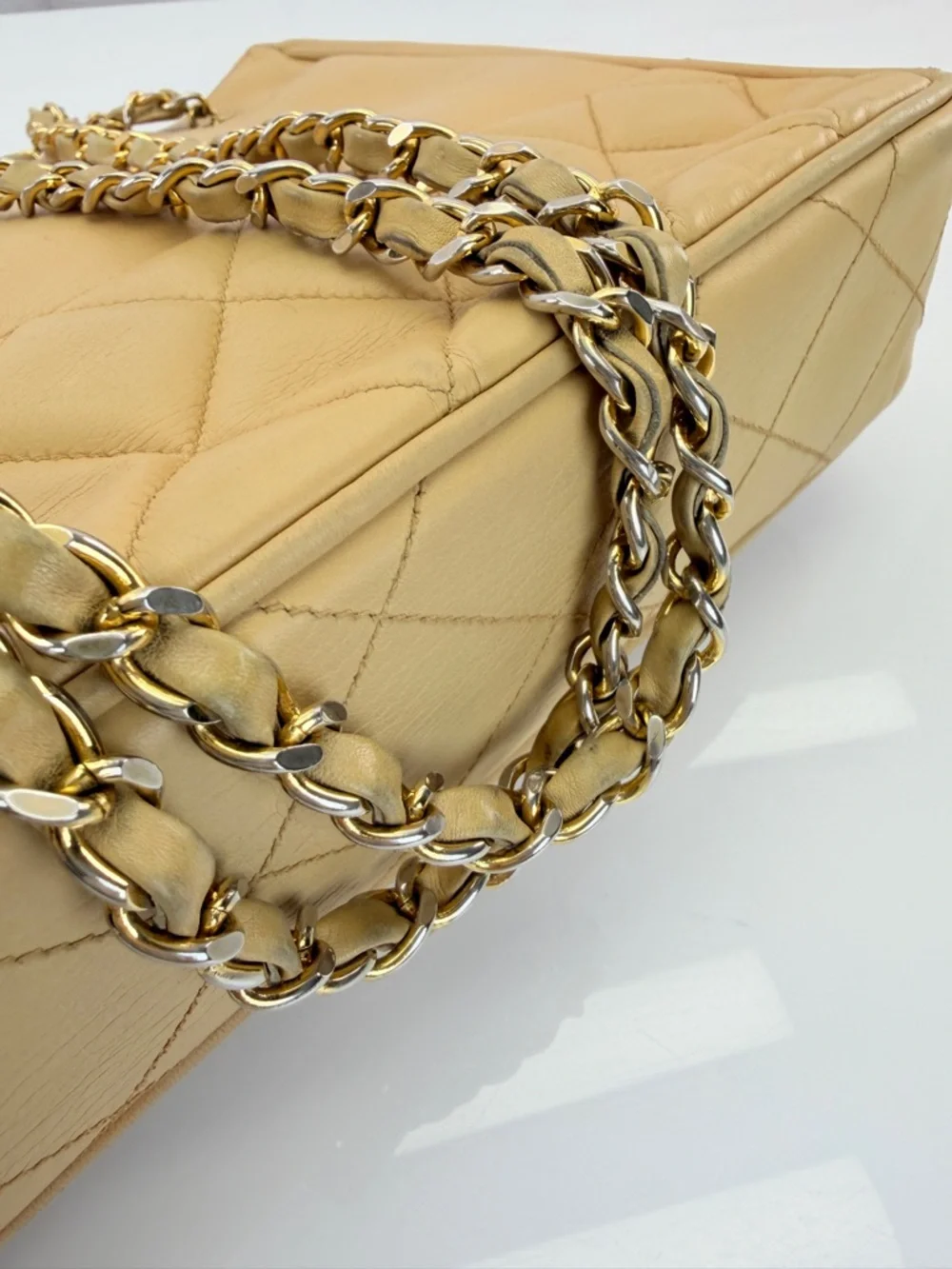 CHANEL Tan Matelasse Quilted Leather Shoulder Tote Vintage